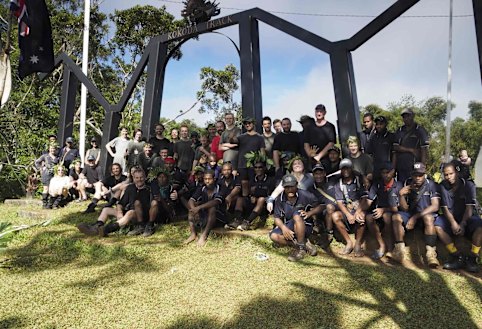 Police, students and locals at the Kokoda Track in 2019, the last crew before the program was closed due to COVID lockdowns.