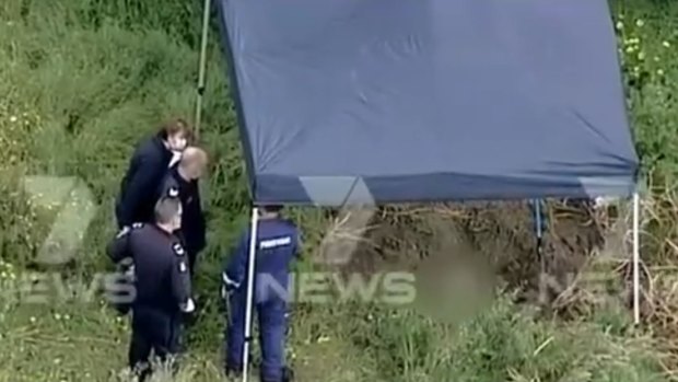 Police on the scene at the Tyabb property where Jade Goodwin's body was found.