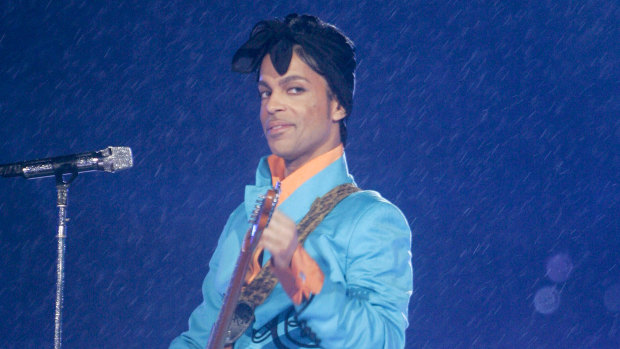 Prince performs during the half-time show at the Super Bowl in Miami in 2007.