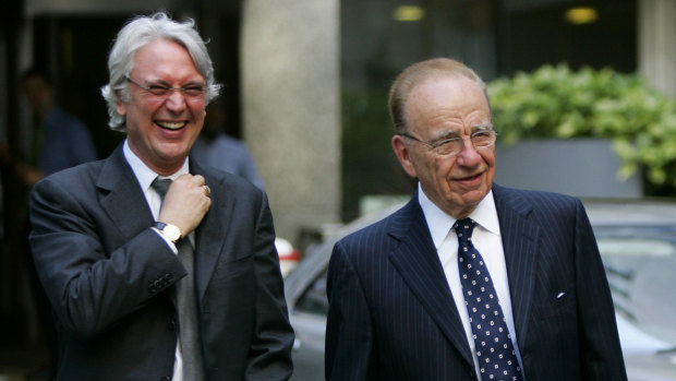 Les Hinton pictured with Rupert Murdoch in London in 2005. 