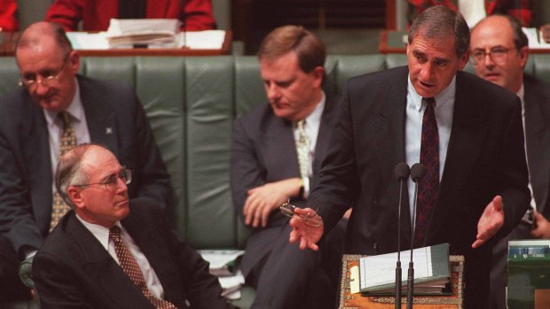 John Fahey with John Howard in Parliament. The then finance minister warned cabinet that Australia was slow to get ready for the millenium bug.