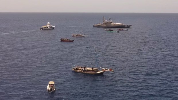 The Maritime Border Command (MBC) operation, seen driving illegal foreign vessels from the Rowley Shoals last month.