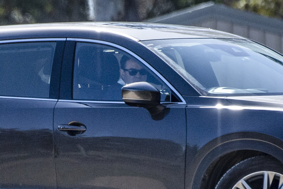 Former trade minister Stuart Ayres departs his property in Mulgoa on the day he resigned.