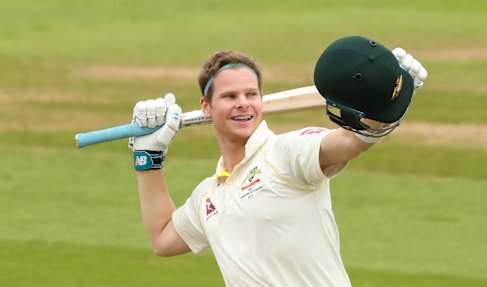 Steve Smith celebrates after scoring his second ton during the Edgbaston Test.