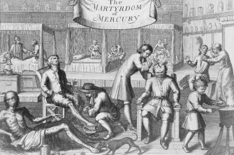 水星殉難（1709 年）描繪了在 18 世紀醫院接受梅毒治療的患者。