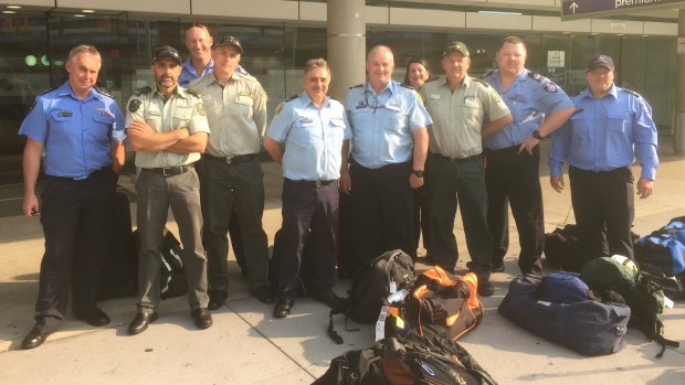 Victoria and Tasmania reinforcements at Brisbane Airport on their way to reinforce local firefighters at Boonah.