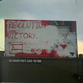 Graffiti to a billboard in Khalil’s electorate of Wills.