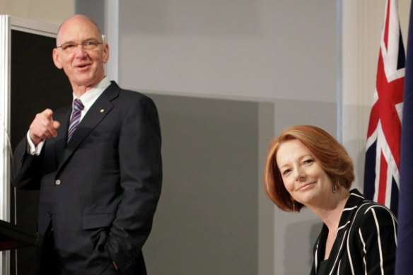 Former diplomat and intelligence official Allan Gyngell pictured with former prime minister Julia Gillard in 2011. 
