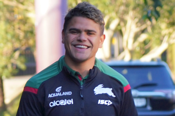 Latrell Mitchell arrives at Redfern Oval on Monday before being turned away.
