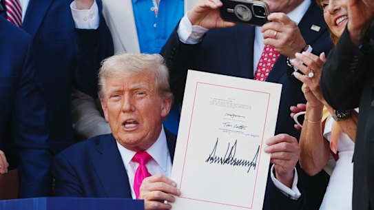 US President Donald Trump during a ceremony for the signing of the One Big Beautiful Bill Act on July 4.