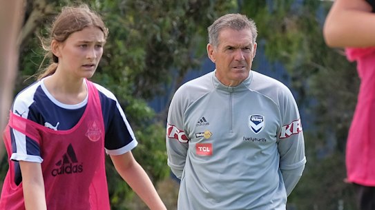 Melbourne Victory W-League coach Jeff Hopkins oversees trials for the club's new women's development squads. 