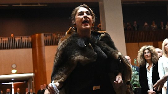 Senator Lidia Thorpe disrupts proceedings as King Charles III and Queen Camilla attend a parliamentary reception.