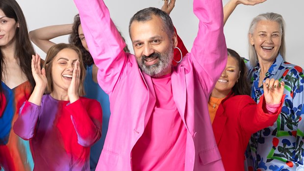 Sydney designer Gary Bigeni with designers before his Australian Fashion Week show.