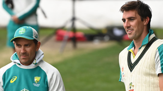 Australia coach Justin Langer and captain Pat Cummins. 