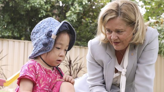 Nicola Forrest, Co-Chair of the Minderoo Foundation, meets with children at a Goodstart Early Learning Centre in Canberra.