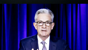 Jerome Powell during a virtual news conference after the Fed meeting concluded.