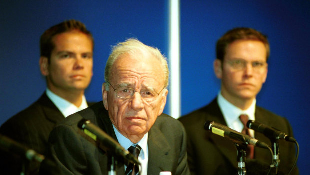 Rupert Murdoch with sons Lachlan and James. 