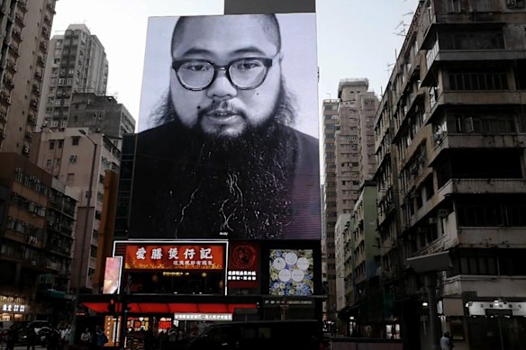 Here and Now by Badiucao on display in Hong Kong, March 2025.