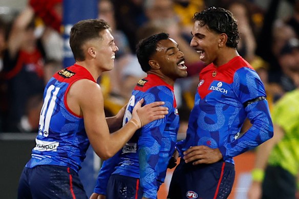 Paddy Cross, Kysaiah Pickett and Latrelle Pickett were making Melbourne happy.