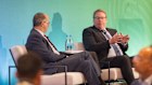 Phillip Coorey and Blair Comley at Tuesday’s AFR Government Services Summit in Sydney.