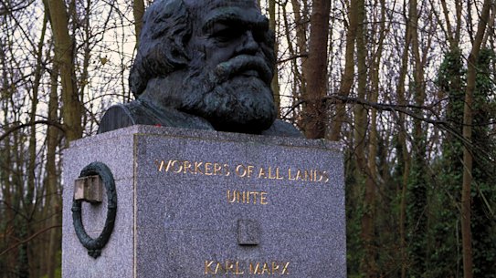 Karl Marx's grave and bust at Highgate Cemetery before the attack.