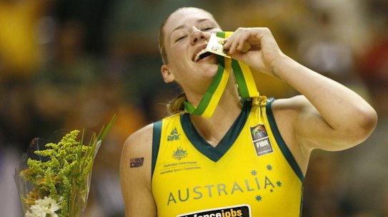 Lauren Jackson after the Opals won the FIBA World Championship final in 2006.
