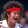 John McEnroe captured in the act of protesting a decision during the Wimbledon tennis championships in 1980.