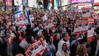 A rally for the release of hostages in Gaza held by Hamas operatives, in Times Square, New York.