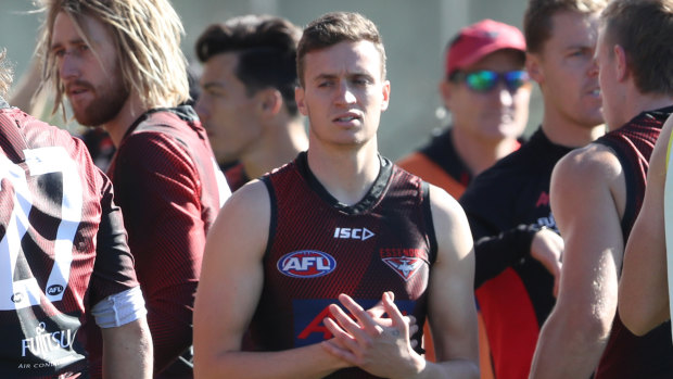 Ruled out: Orazio Fantasia (centre) won't line up for the Bombers against the Crows on Friday night.