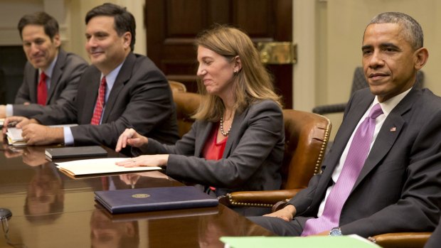In 2014, then-President Barack Obama meets with, from left, Centres for Disease Control and Prevention director Dr Thomas Frieden, Ebola coordinator Ron Klain to receive an update on the Ebola response in 2014. 