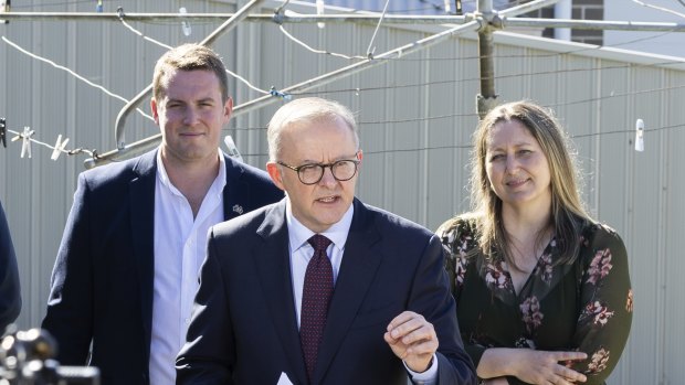 May 2022: Anthony Albanese stands in an East Gosford backyard as he campaigns on extra housing in the lead-up to the federal election.