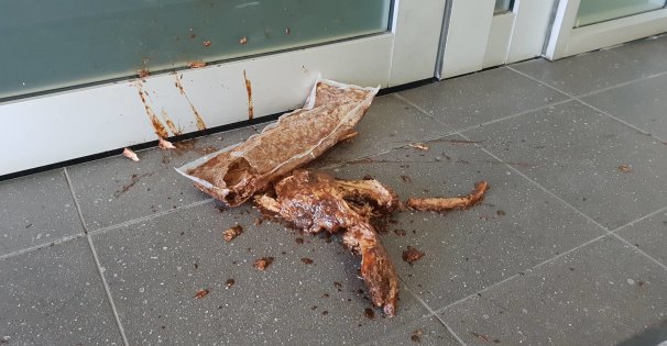 Pork pieces that were thrown at Member for Eden Monaro Dr Mike Kelly's electorate office in Queanbeyan early on Wednesday morning.