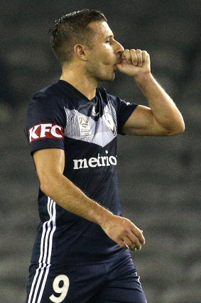 Kosta Barbarouses celebrates one of his goals for Victory.