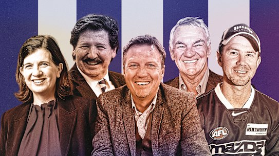  North Melbourne powerbrokers: President Sonja Hood, Peter de Rauch, commentator and former president James Brayshaw, Peter Scanlon, former Australian Test captain Ricky Ponting.