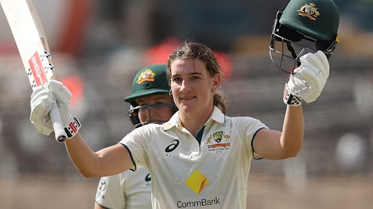 Annabel Sutherland after hitting her double century.