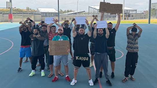 Detainees at the Yongah Hill detention centre protesting this week.