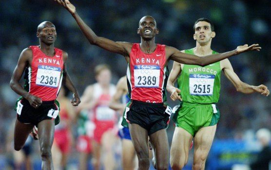 Noah Ngeny of Kenya denies El Guerrouj in the 1500m final.