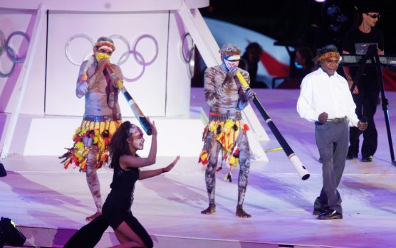 Yothu Yindi performs during the Sydney Olympics Closing Ceremony.