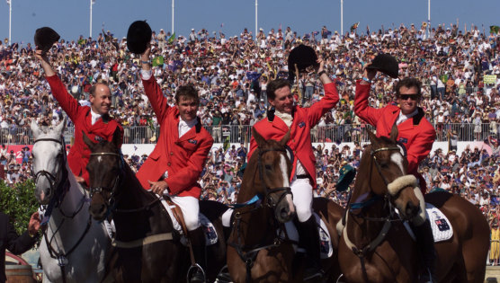 The Australians celebrate yet another gold at in the three-day eventing.