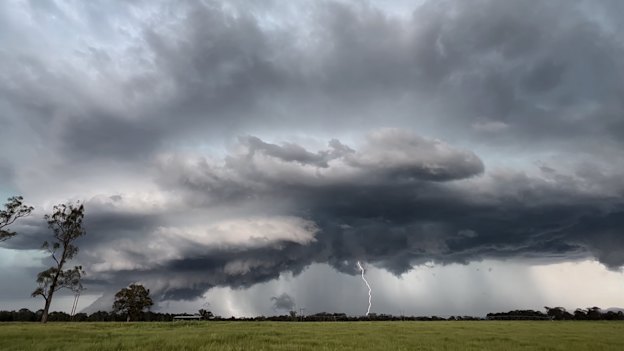 A supercell storm in Sydney’s west in October for which the BOM issued a rare tornado warning.