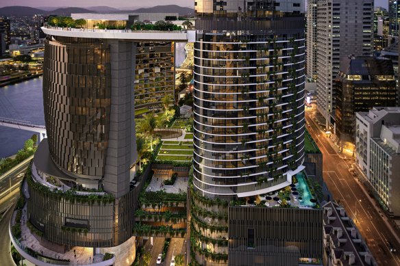 An artist’s impression of the Sky Deck at Queen’s Wharf in Brisbane’s CBD.