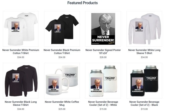 Donald Trump’s mugshot immediately prompted merchandise for his election campaign.