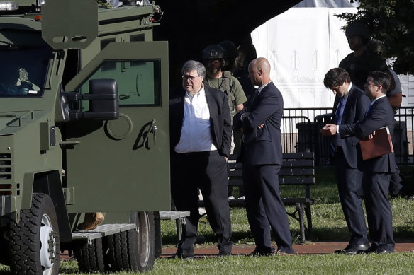 Attorney-General William Barr on Monday outside the White House. Barr gave the order to disperse the protesters.
