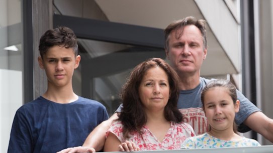 Staying home: Pauline Ioannou, husband Arthur and children Austin, 13, and Sienna, 11.
