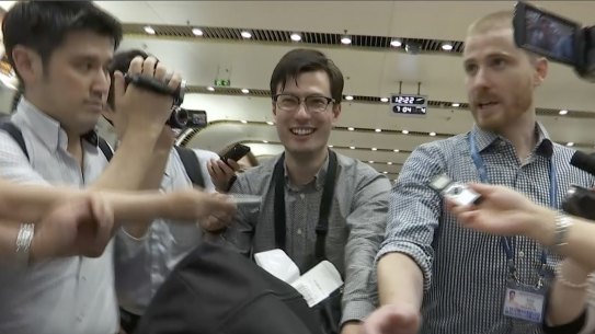 Alek Sigley arrived in Beijing on Thursday. 