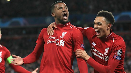 Stunning upset: Georginio Wijnaldum celebrates his second goal of the night.