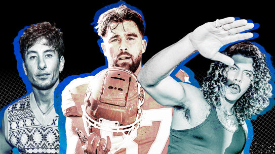 2024 was the year of the “trophy boyfriend” thanks to Barry Keoghan (left), Travis Kelce and Adam Hyde.
