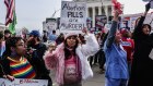 Demonstrators protest outside the US Supreme Court in Washington over abortion rights