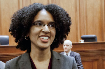 Lenodra Kruger, stands during her confirmation hearing to the California Supreme Court in San Francisco in 2014. 