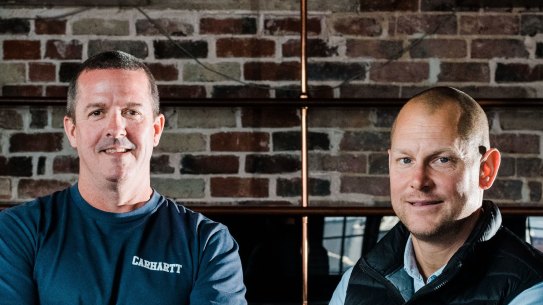 Publican Tim McLernon (left) with business partner Saul Brockwell. McLernon is growing increasingly frustrated by the WA government’s approach to lockdowns.